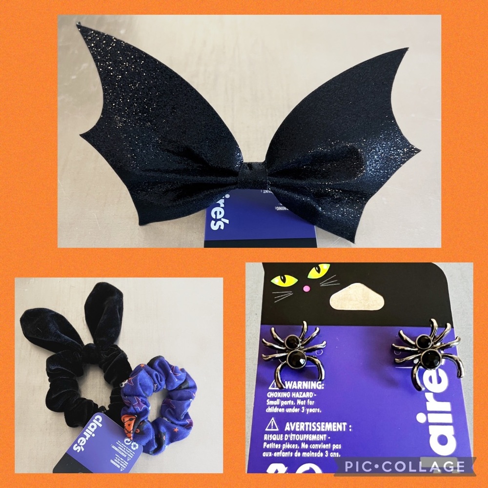 Claire’s Halloween Scrunchies, Bat Hair Bow & Spider Earrings